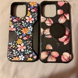 Scooch Protective Phone Case with Grip - Black/Pink Floral and Full bloom color